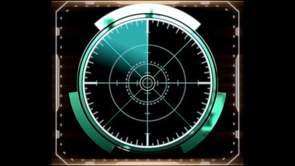 Rear sight in a distorted frame producing light on a black background.