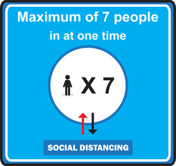 Maximum 7 people allowed in the shop or store at one time signage, sign for shops to protect from Coronavirus or Covid-19 vector graphic.