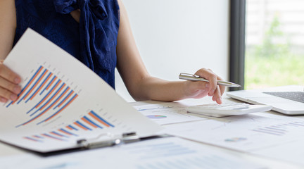 Head of marketing has analyzed the financial income graph of the company in order to develop the structure of the company to be ready for the economy in the future. Financial results analysis concept.