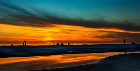 sunset over the beach, sky, reflection, clouds, intense, horizon, summer, orange, blue, horizon, Lido Beach, Florida