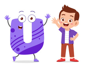 happy cute little kid study alphabet character