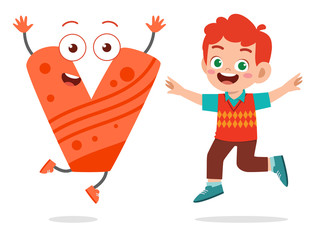 happy cute little kid study alphabet character