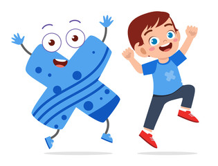 happy cute little kid study alphabet character