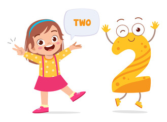 happy cute little kid study number character