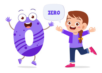 happy cute little kid study number character