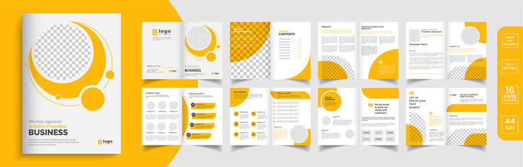Orange business brochure template layout design, business profile template design,16 pages, annual report,minimal, editable businss brochure.