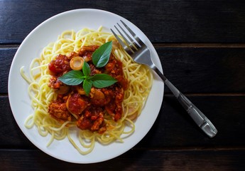 Chicken Spaghetti Tomato Sauce on Dark Background