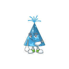 Blue party hat showing waiting gesture cartoon design concept