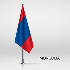 Mongolia Hanging flag on flagpole
