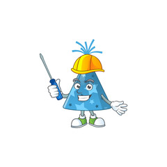 A cartoon image of blue party hat in a automotive character