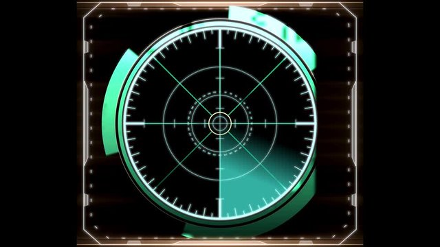 Rear sight in a distorted frame spinning and producing light on a black background.