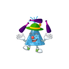 Blue party hat mascot cartoon design playing Juggling on circus