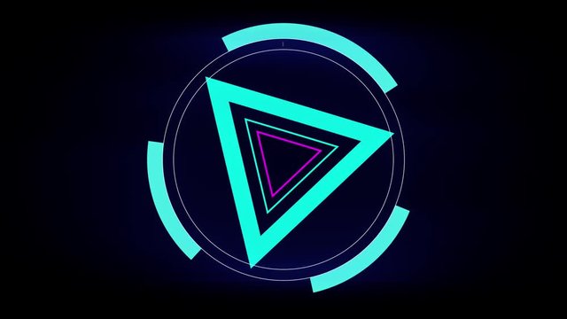 Spinning triangles within a circle on a black background.