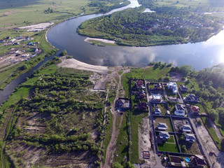 Aerial view of the saburb landscape (drone image). Near Kiev