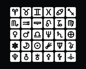 White Zodiac icon isolated on black background