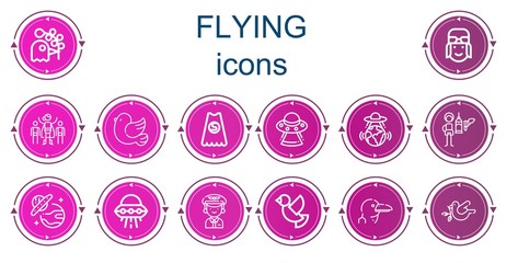 Editable 14 flying icons for web and mobile