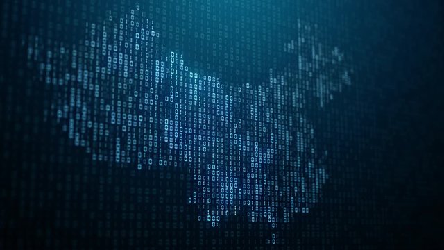Futuristic China map abstract background looping made of digital binary code