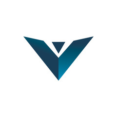 blue color letter v logo design