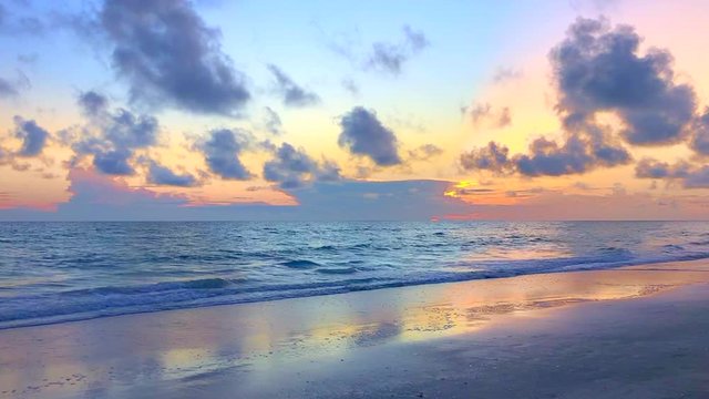 Peaceful Evening Sunset Sky Beach Waves