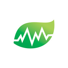 healthy green nature leaf heart rate chart logo design