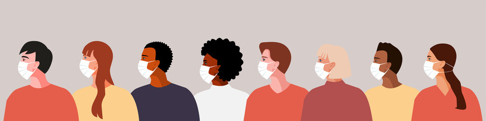 Group of Men and Women with Medical Masks. 