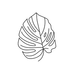 Monstera leaf of tropical plants. Outline Palm leaf In a Trendy Minimalist liner Style. Vector Illustration.