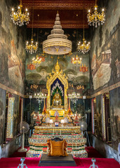  interior view of Wat Pathum Wanaram Temple in Bangkok, Thailand
