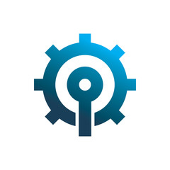 blue color gear technology tools logo design