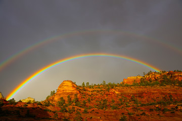 Double rainbow over southern Utah red rock