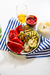 Grilled vegetables and sauce