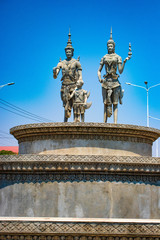 Fototapeta na wymiar A beautiful view of Royal statues at Phnom Penh, Cambodia.