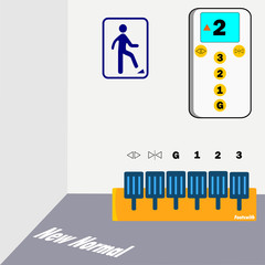 New Normal. Elevator design set foot switch button panel. Safety instruction for Elevator. vector illustration