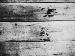 Black and white grunge art wooden texture design. Top view Old and dirty surface material structure made of natural wood.