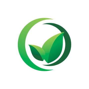 green nature leaf circle ring logo design
