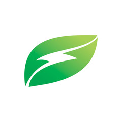 green nature leaf lightning energy power logo design