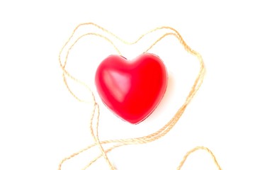 red heart shape and Hemp rope around