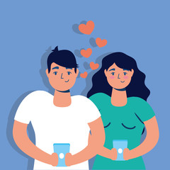 couple technology with smartphone characters