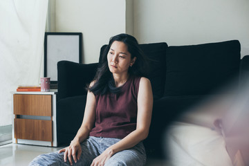 sad serious woman.depressed emotion panic attacks alone young people fear stressful.crying begging...