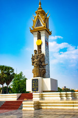 A beautiful view of Cambodia Vietnam Friendship Monument at Phnom  Penh city.