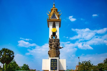 Fototapeta na wymiar A beautiful view of Cambodia Vietnam Friendship Monument at Phnom Penh city.