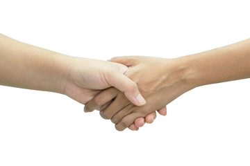 Image successful handshake after good deal isolated on white background. Business partnership meeting concept.