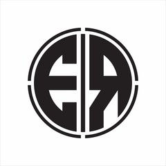 ER Logo initial with circle line cut design template on white background