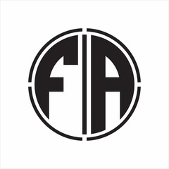 FA Logo initial with circle line cut design template on white background