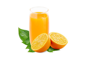 Fresh orange juice with fruits, isolated on white