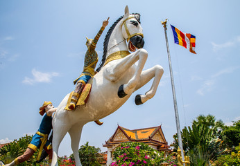 horse statue inside Wat Kamphaeng, a buddhist temple of Battambang, Cambodia