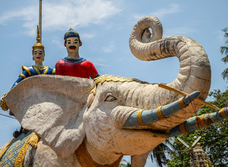 elephant statues inside Wat Damrey Sar (Damrey Sor Pagoda) a buddhist temple of Battambang, Cambodia