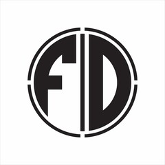 FD Logo initial with circle line cut design template on white background