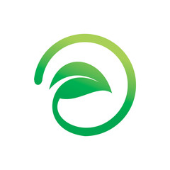 green nature circle leaf line logo design
