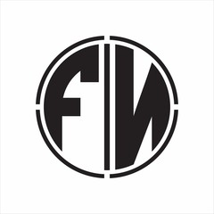 FN Logo initial with circle line cut design template on white background