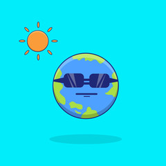 illustration of happy summer time eart and sun with spectacles